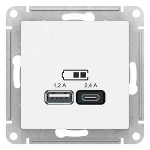 Розетка ATLASDESIGN USB, A+C, механизм, белый.