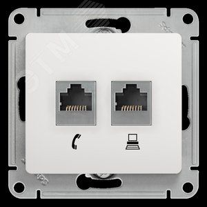 Розетка СУ б/з GLOSSA телефон/компьютер RJ11+RG45, белая