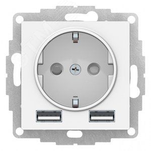 Розетка ATLASDESIGN 16A c 2 USB, механизм, белый.