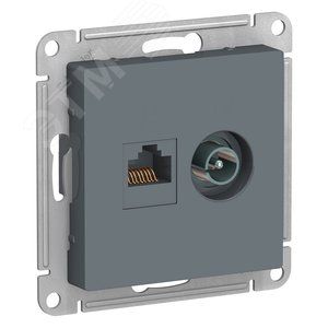 Розетка ATLASDESIGN двойная компьютер+TV RJ 45+TV механизм грифель