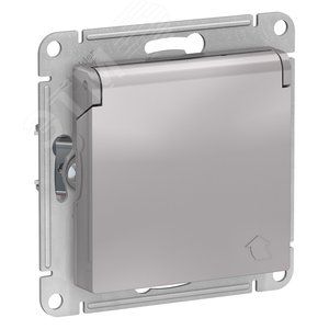 Розетка СУ с/з 1м ATLASDESIGN со шторками,  с крышкой, алюм.