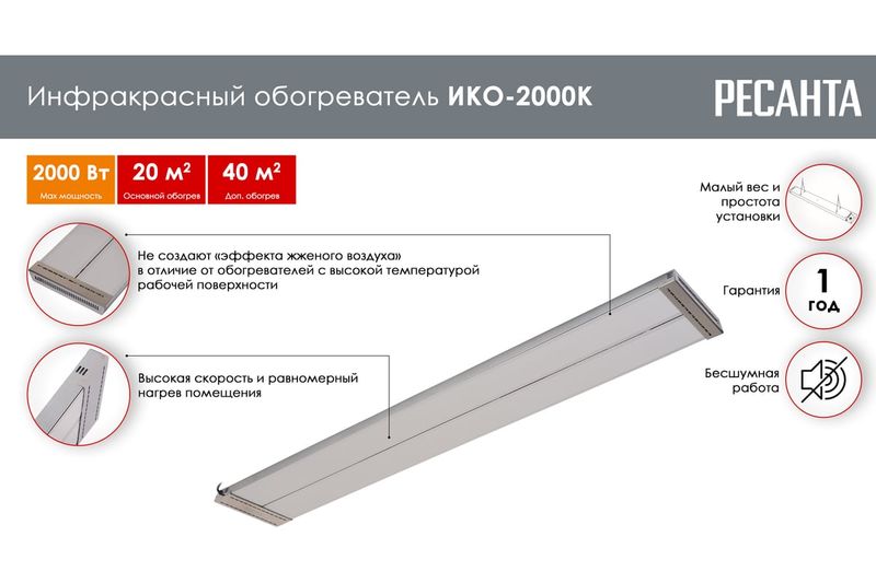 ИКО-2000К инфракрас.обогреватель Ресанта 67/5/8