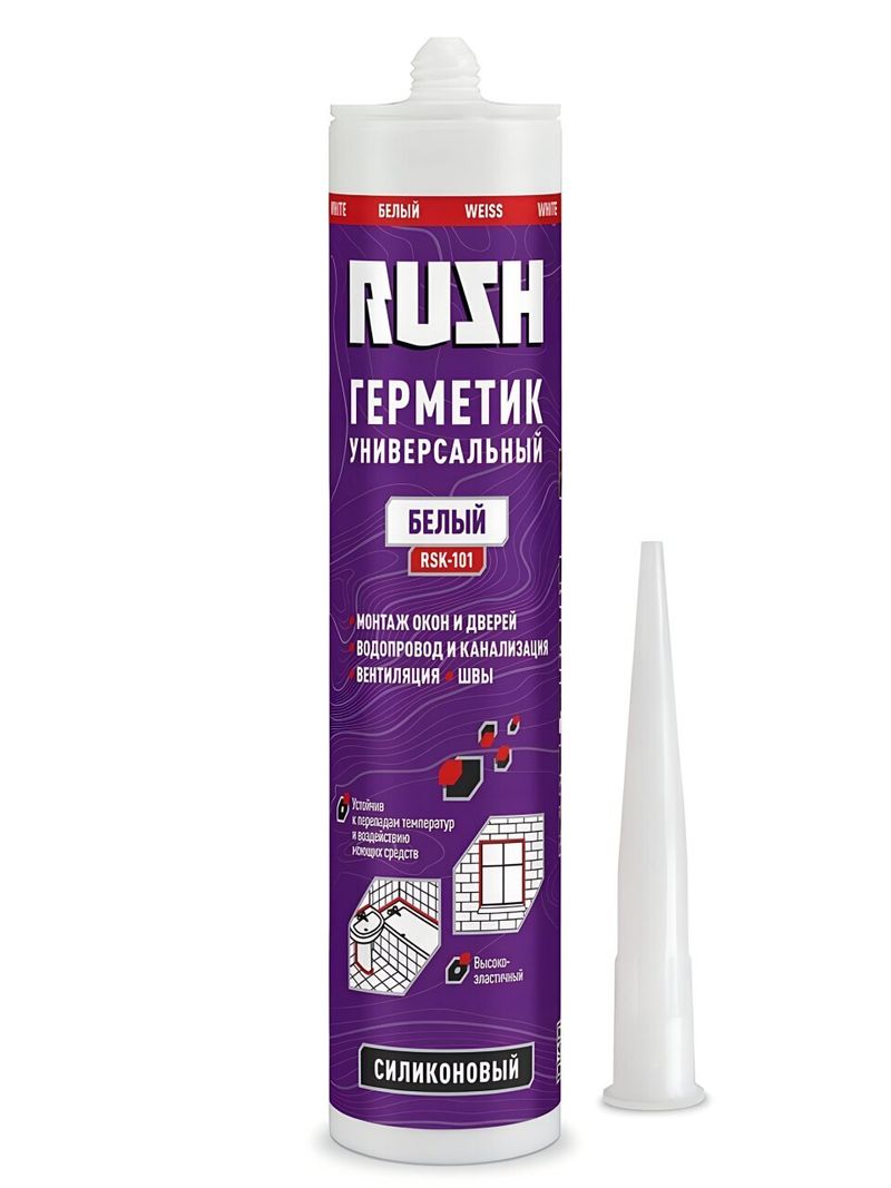 Герметик силик, унив, KUDO, RUSH, RSK-101, 230 мл, белый