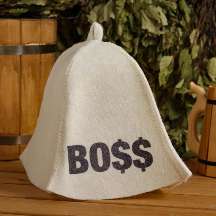 Шапка д/сауны "Boss" белая.