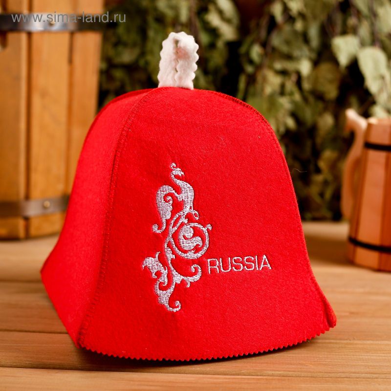 Шапка д/сауны "Russia" красная