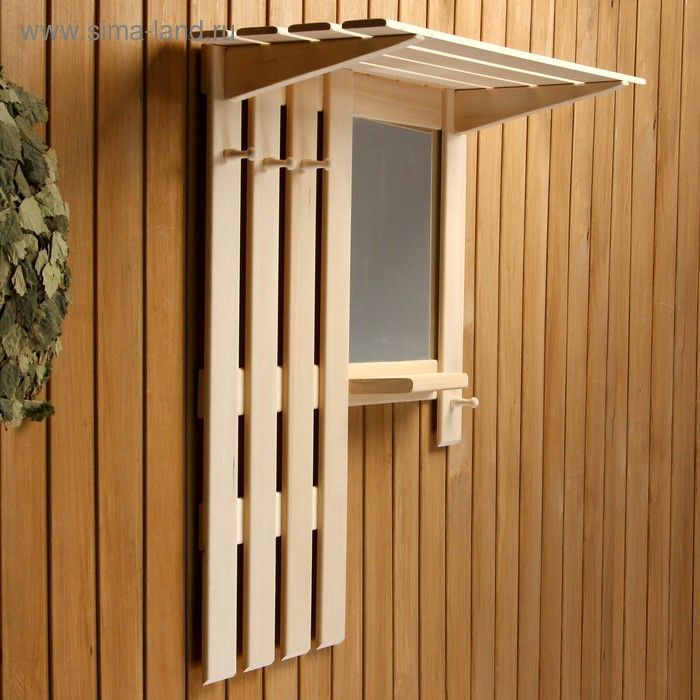 Полка вешалка с зеркалом, большая, 3 крюч.