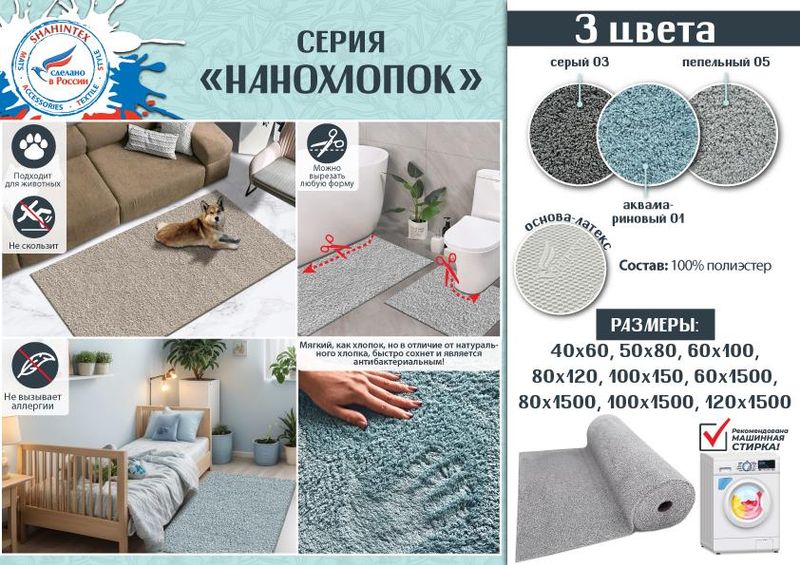 Коврик НАНОХЛОПОК SHAHINTEX 80*120 аквамариновый