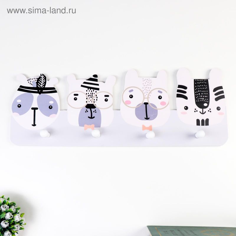 Крючки декор "Зверята" голубые 18*50*4,5см 5053091