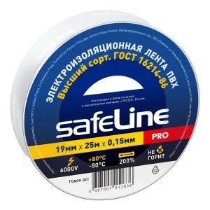 Изолента Safeline ПВХ 19/25 белая, 150мкм