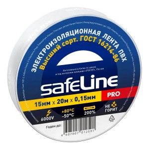 Изолента Safeline ПВХ 15/20 белая, 150мкм