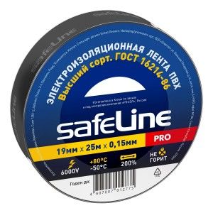Изолента Safeline ПВХ 19/25 черная, 150мкм