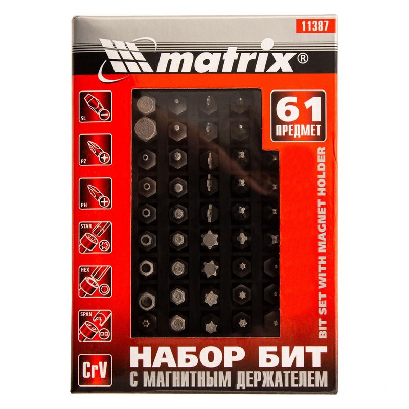 Набор бит MATRIX 61шт с магнит держат Crv  
