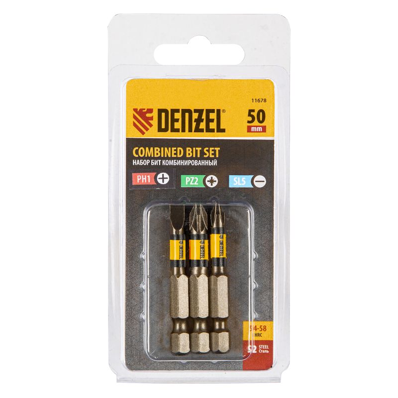 Набор бит PH2, PZ2, SL5, 50мм S2 Denzel  