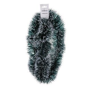 Мишура 11х200см, ПЭТ, зеленая с белыми кончиками
