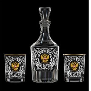 Графин 3пр Россия гравир, золото, декор (графин "Цезарь"+2 стакана 250мл.)