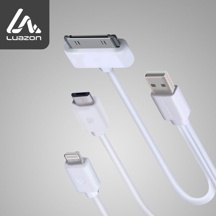 Кабель 3в1 Luazon, microUSB/Lightning/iPhone,1А 0.2м белый