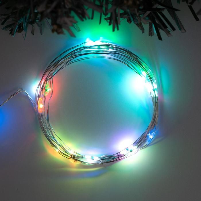 Гирлянда "Нить" 2м роса, IP20, серебристая нить, 20 LED, RGB
