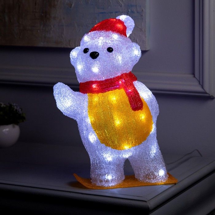 Фигура с/д "Мишка на доске" 25*35*19см,50LED,свечение белое