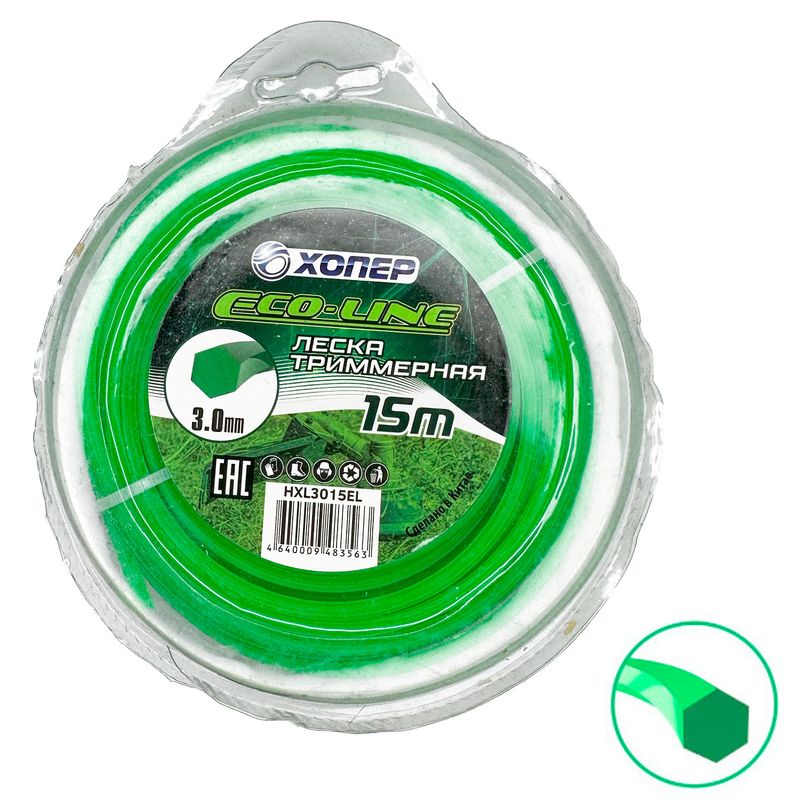 Леска Хопер ECO-LINE шестигранник 3.0mm*15m бл зеленая 
