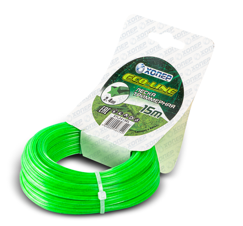 Леска Хопер ECO-LINE звезда 2.4mm*15m (картон) зеленая
