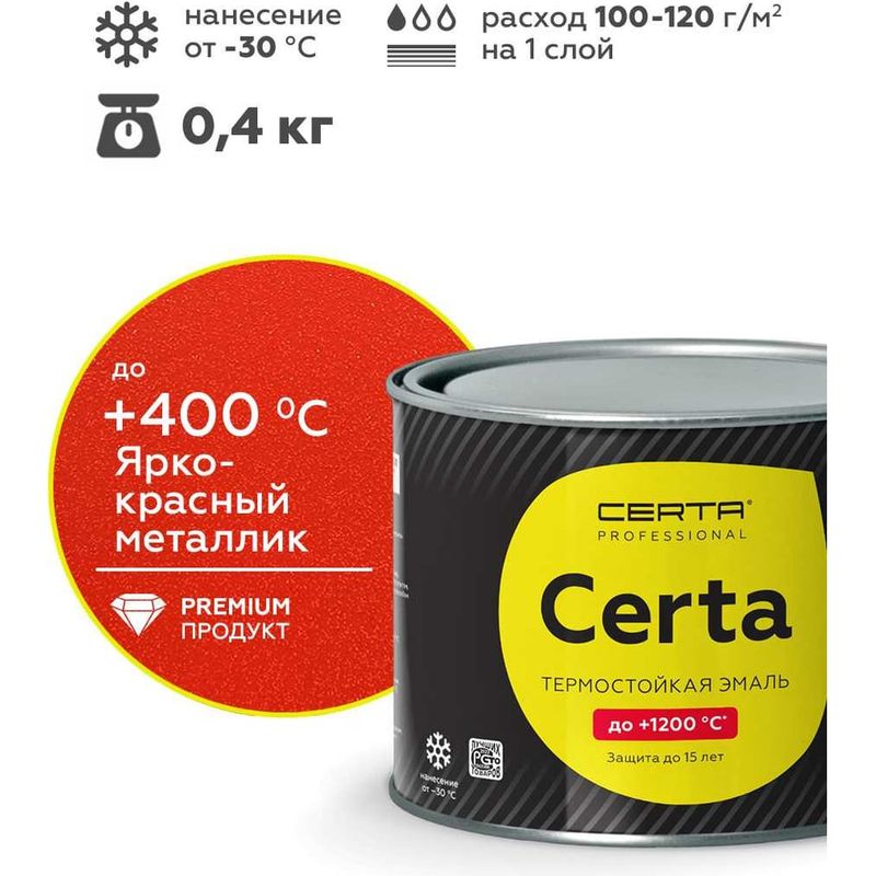 Эмаль Церта ярко-красн.. термостойкая до 400гр.0,8кг