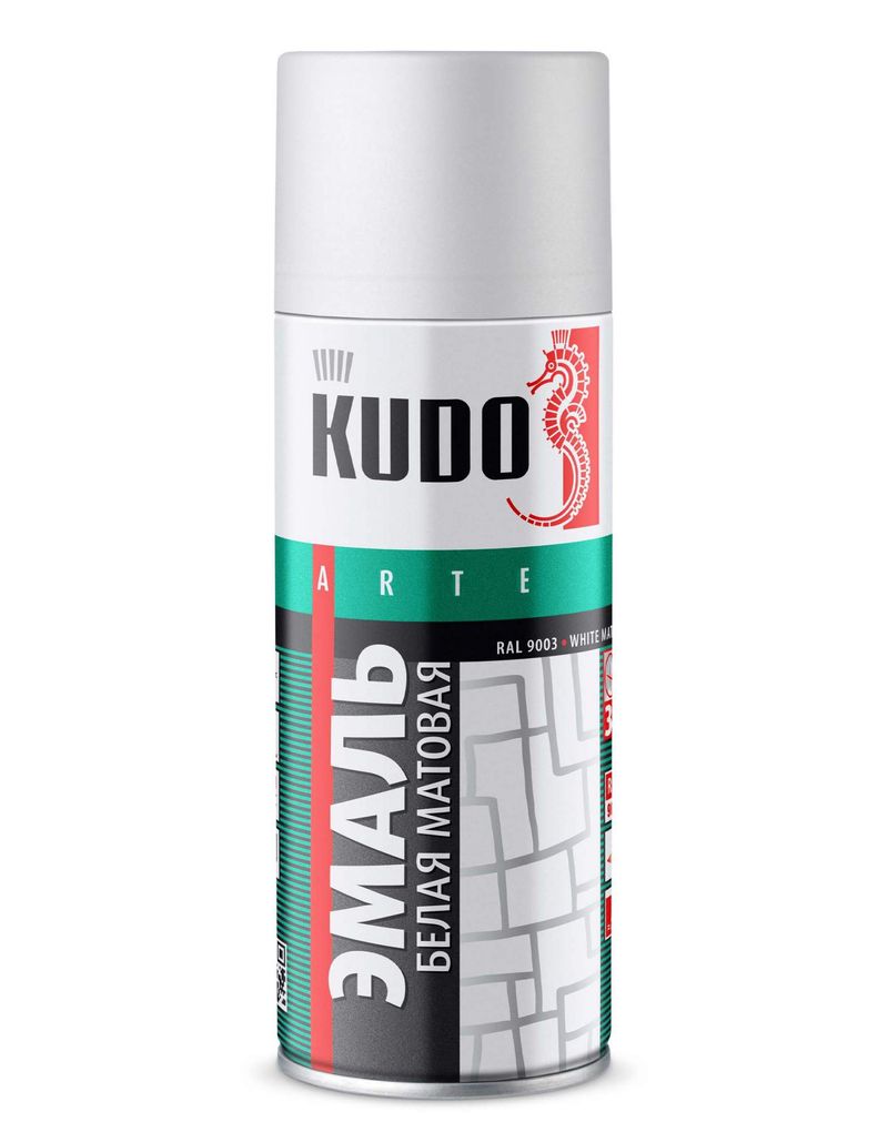 Краска аэрозоль KUDO алкидная матовая белая 520ml