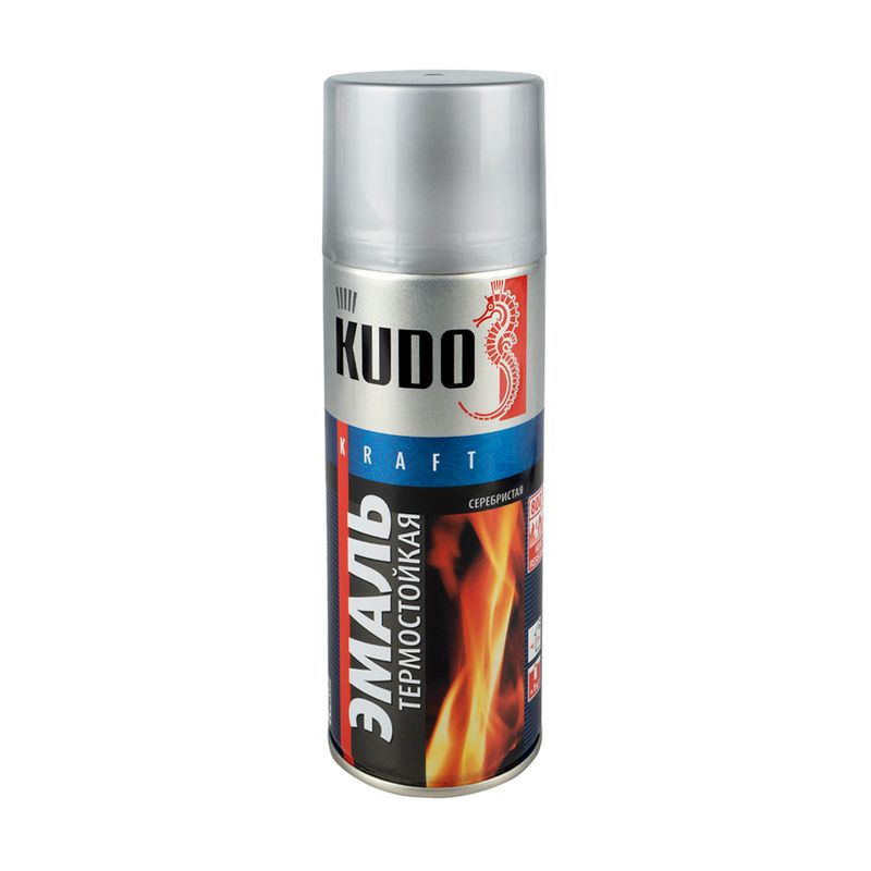 Краска аэрозоль KUDO термостойкая серебристая 520ml