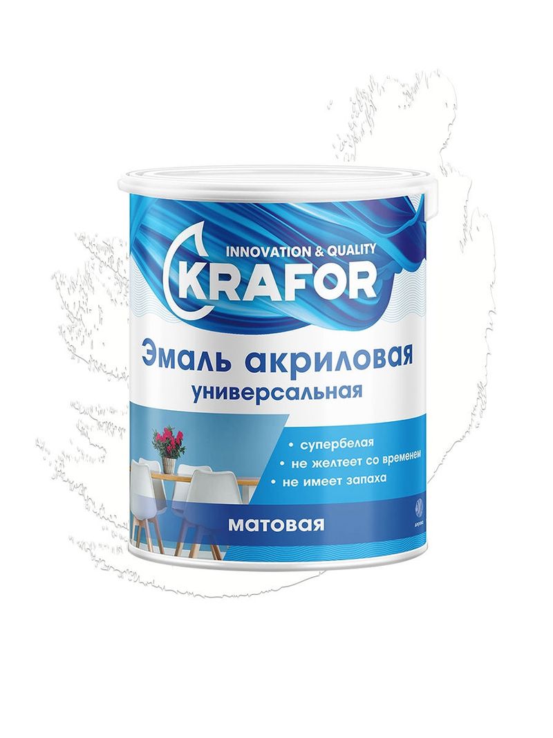 Эмаль акрил унив-я матовая супербелая 1 кг КРАФОР (голубая)
