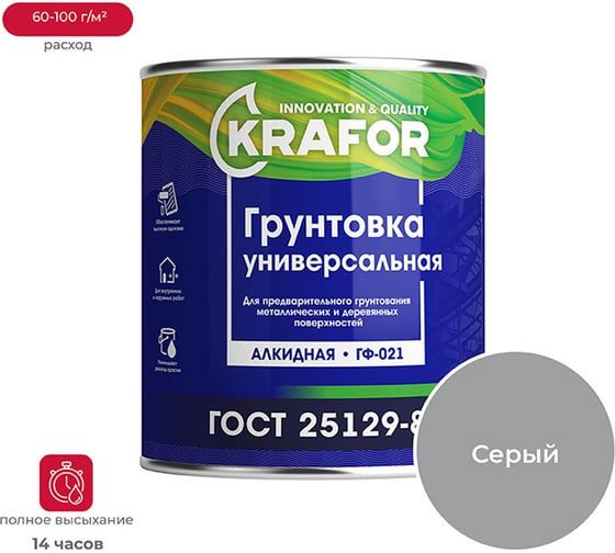 Грунтовка ГФ-021 универсальная Крафор серая 2,7кг