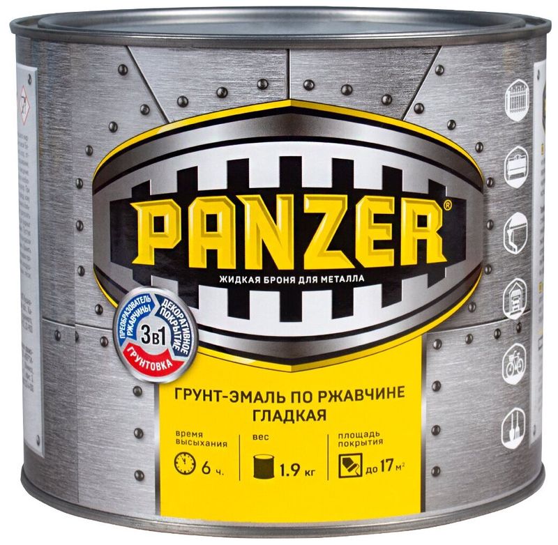 Грунт-эмаль по ржавчине PANZER серая 1,9кг 