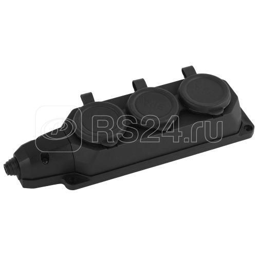 Колодка каучук с/з 3 роз 16A IP44 K-3e-B-IP44 каучук черн. Эра 