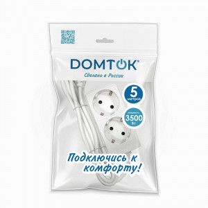 Удлинитель 2х5м с/з 16А IP20 3,5квт ПВС 3х1 бел. DOMTOK