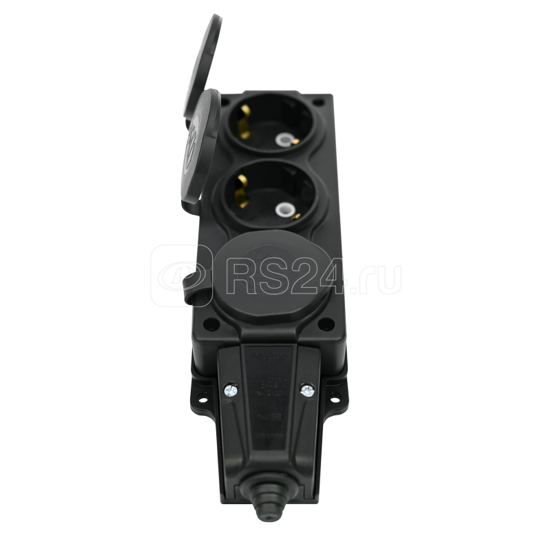 Колодка каучук с/з 3 роз 16A IP44 Чёрная MultiSet Systeme Electric