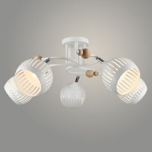 Люстра N5675/5 WT+WOOD белый/дерево 5*40W E27 QH23