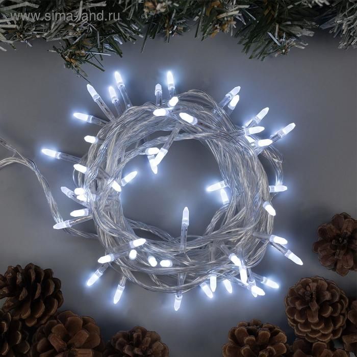 Гирлянда Нить 10м "Игла" прозрач. нить 100Led, IP20 8 реж белое свеч.
