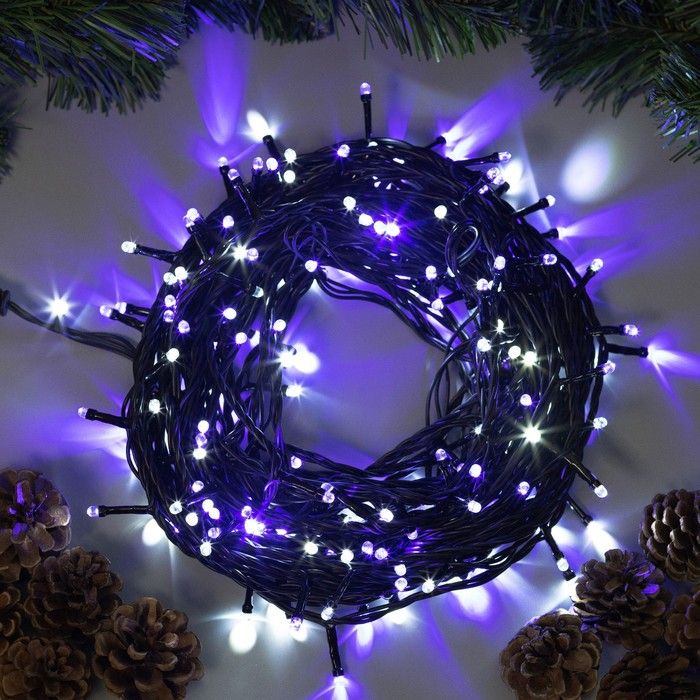 Гирлянда Нить 20м темная нить 200 LED бело-синее, мигание.