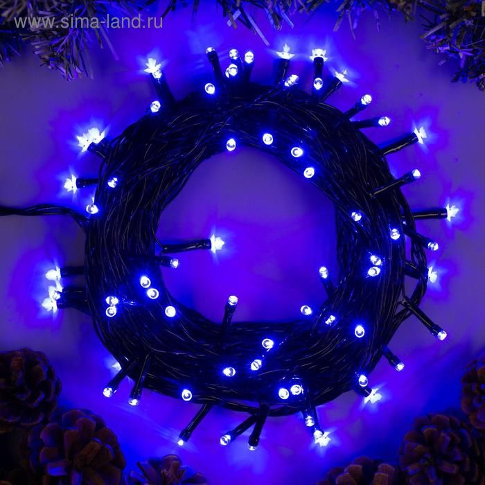 Гирлянда Нить 10м темная нить 100 LED IP20 синее свечение, с вилкой.