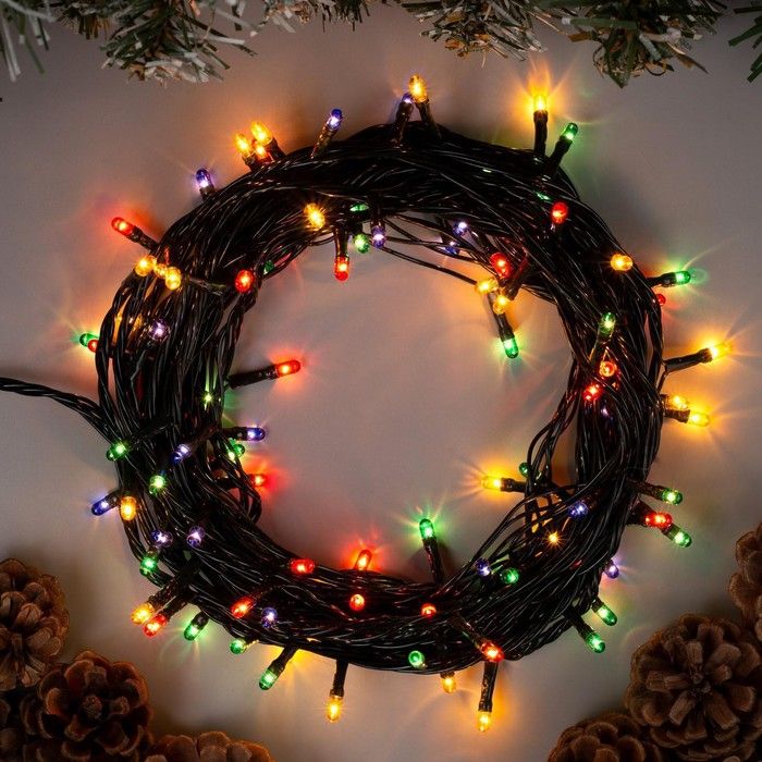 Гирлянда Нить 7м темн. нить,100Led, мульти св., 8реж. IP20