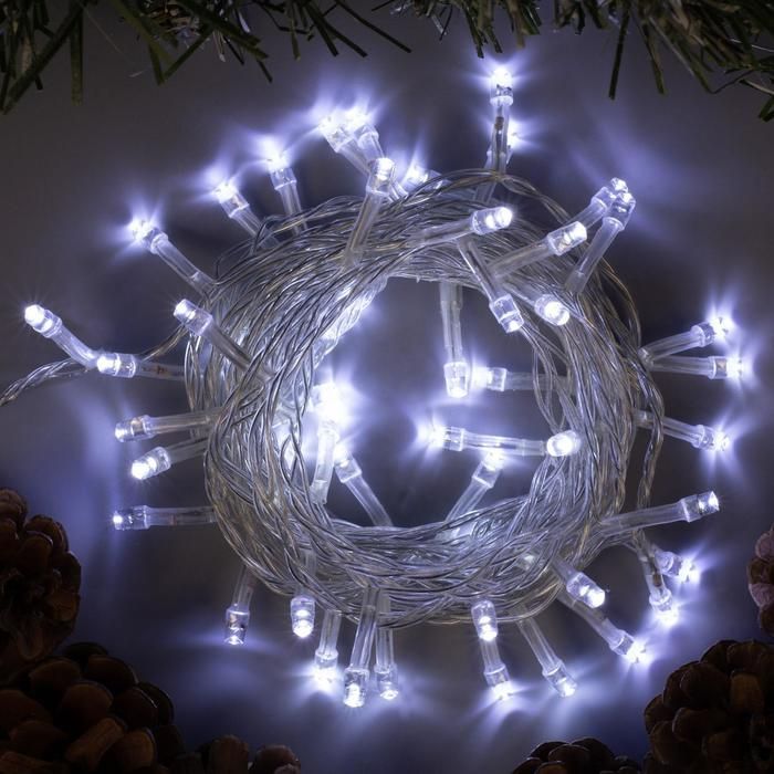 Гирлянда Нить 5м прозрач. нить, 50LED, 8 реж белое свеч.