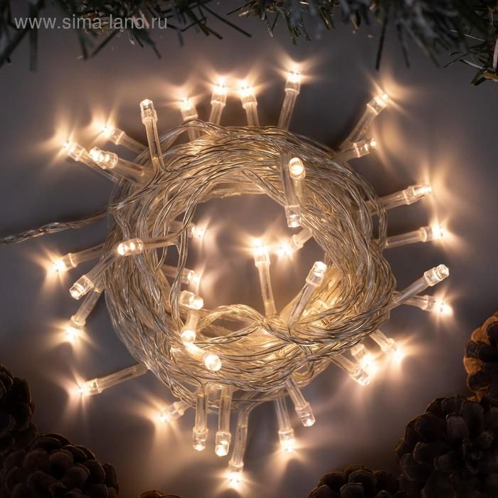 Гирлянда Нить 5м прозрач. нить, 50LED, IP20 8 реж, теплое белое свеч.