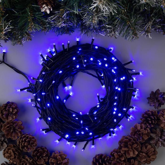 Гирлянда Нить IP44 20м темная нить 200LED, 8реж синее свечение.