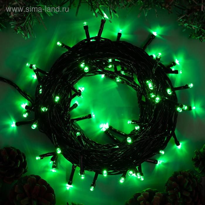 Гирлянда Нить 10м темная нить 100 LED IP20 зеленое свечение, с вилк.
