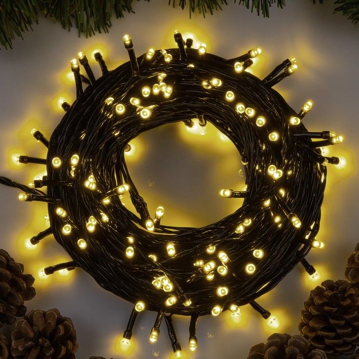 Гирлянда Нить 20м темная нить 200LED, 8реж теплое белое свечение.