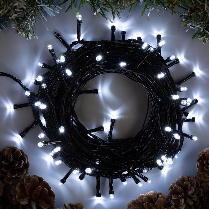 Гирлянда Нить 10м темная нить 100 LED, 8реж, белое свеч. IP20