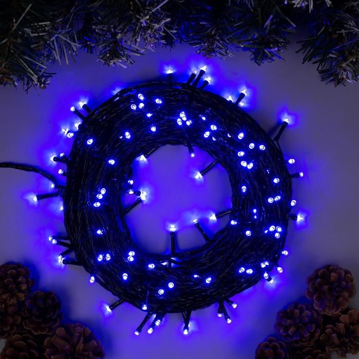 Гирлянда Нить 20м темная нить 200LED, 8реж синее свечение. IP20
