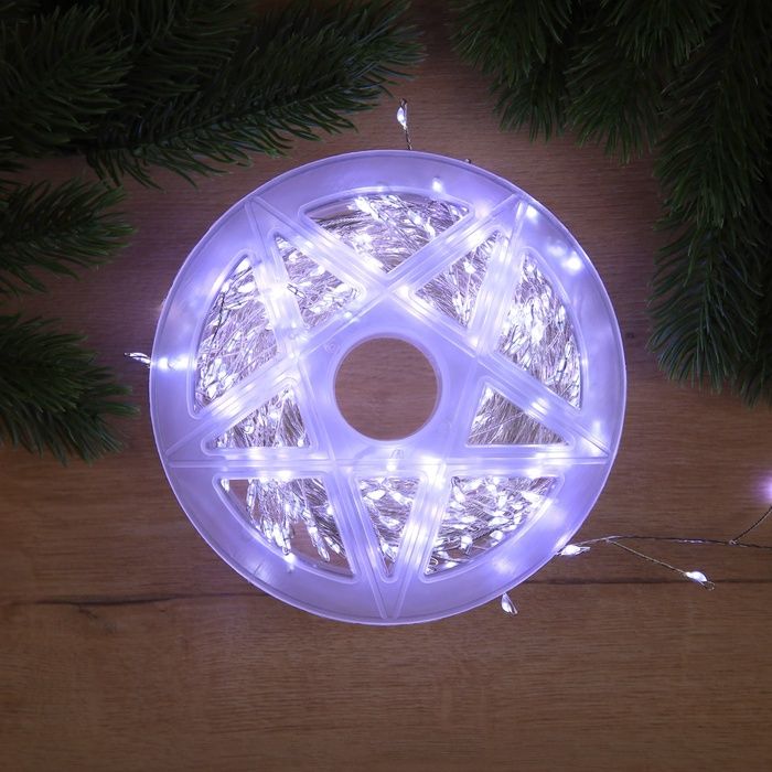 Гирлянда "Мишура" 20м роса,IP44,серебристая нить, 600LED,8реж, белое