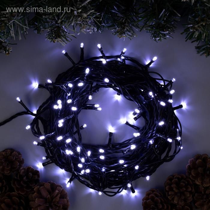 Гирлянда Нить IP44 10м темная нить 100 LED, 8реж,белое свеч.