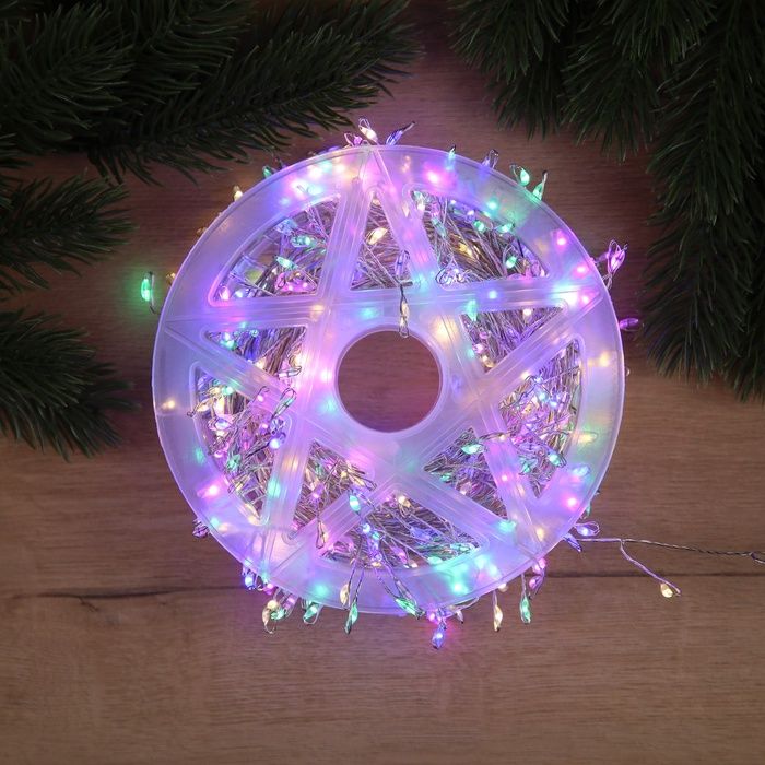 Гирлянда "Мишура" 20м роса,IP44,серебристая нить,600LED,8реж,мульти