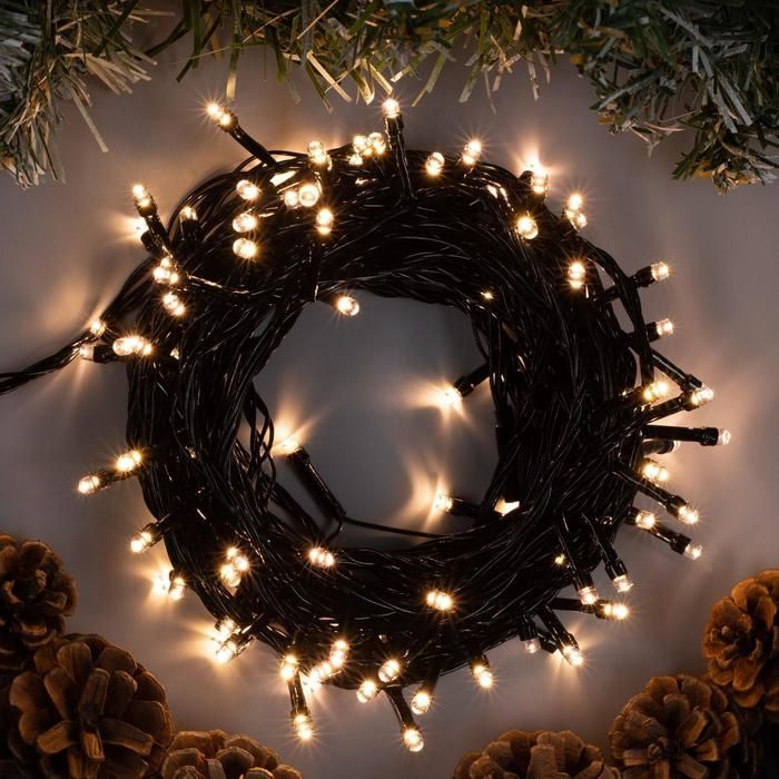 Гирлянда Нить 10м темная нить 100 LED теплое белое свеч.