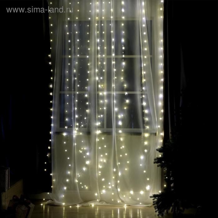 Гирлянда Занавес 2,8*3м, серебр. нить, IP20 300LED, 8 реж., теплое белое свеч. USB.